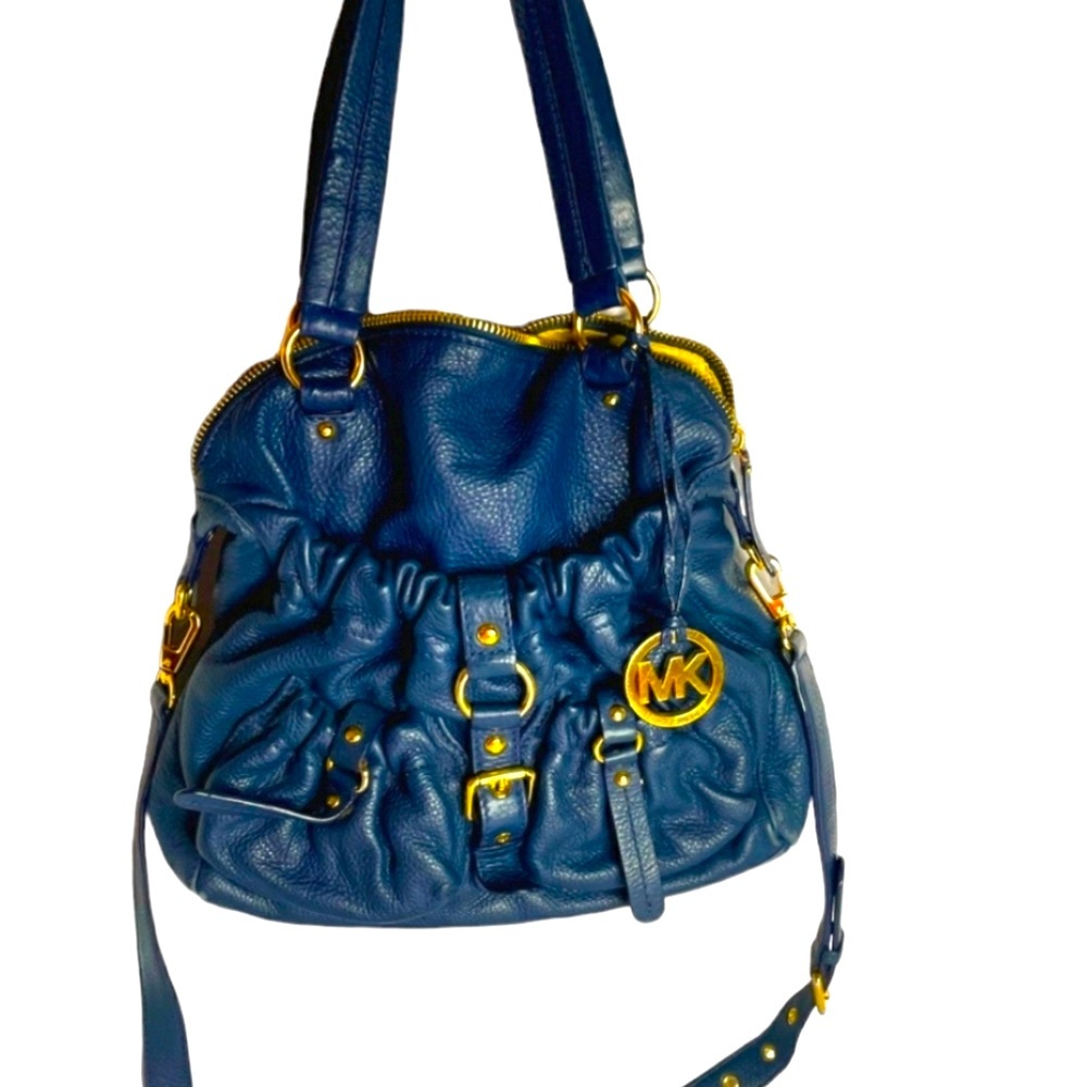 Dark Blue and Gold Michael Kors Leather Bag